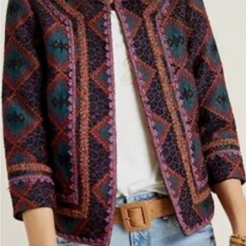 Anna Sui Anthropologie Mirabel Embroidered Blazer Jacket